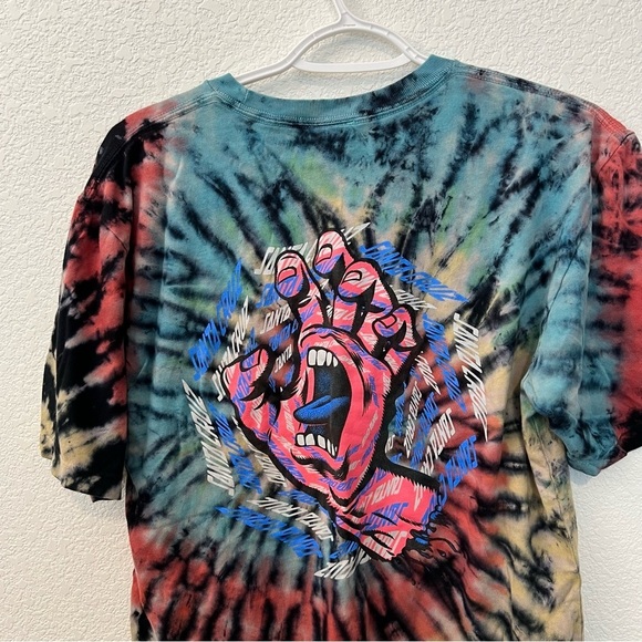 Santa Cruz Tie Dye Spiral Strip Hand T-Shirt in Dark Rainbow- Size Medium - Picture 8 of 13